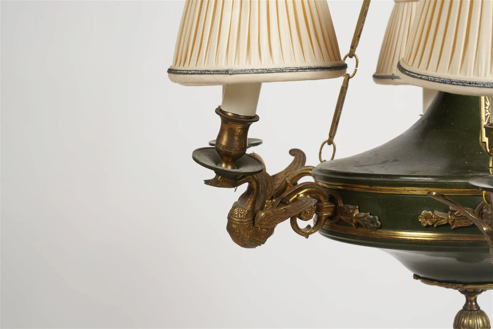 AL1-070: Early 20th Century French Empire Style Gilt Bronze & Patinated Metal 6 Light Chandelier