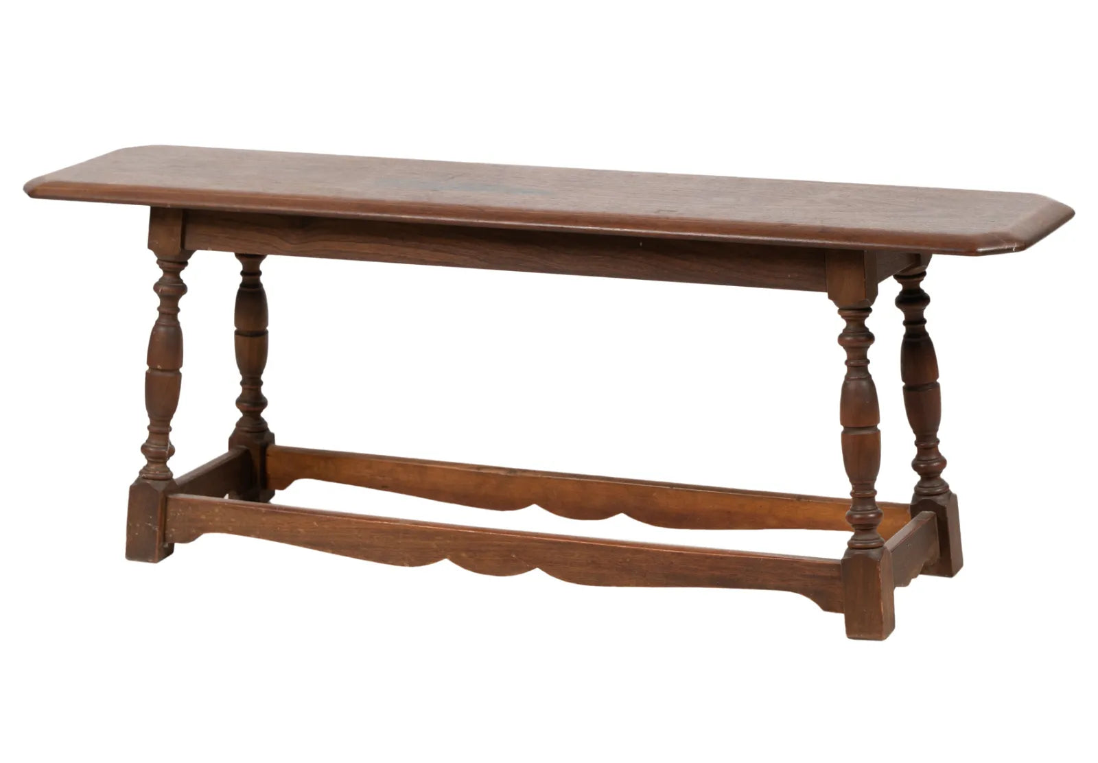 AF2-419: Antique Early 20th Century American Walnut Colonial Style Bench with Turned Legs