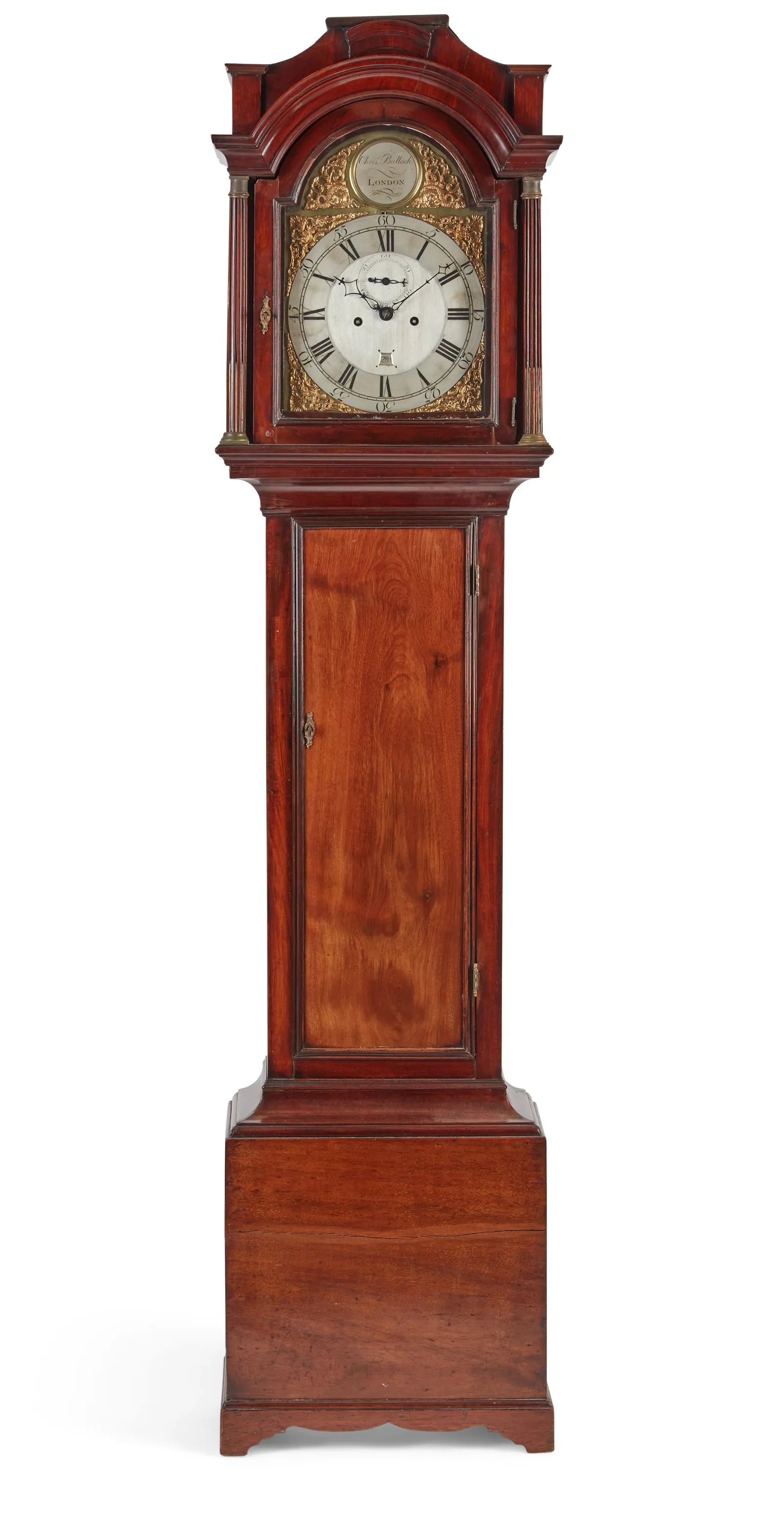 TK1-035: English George III mahogany tall case clock, Christopher Bullock, London Late 18th Century