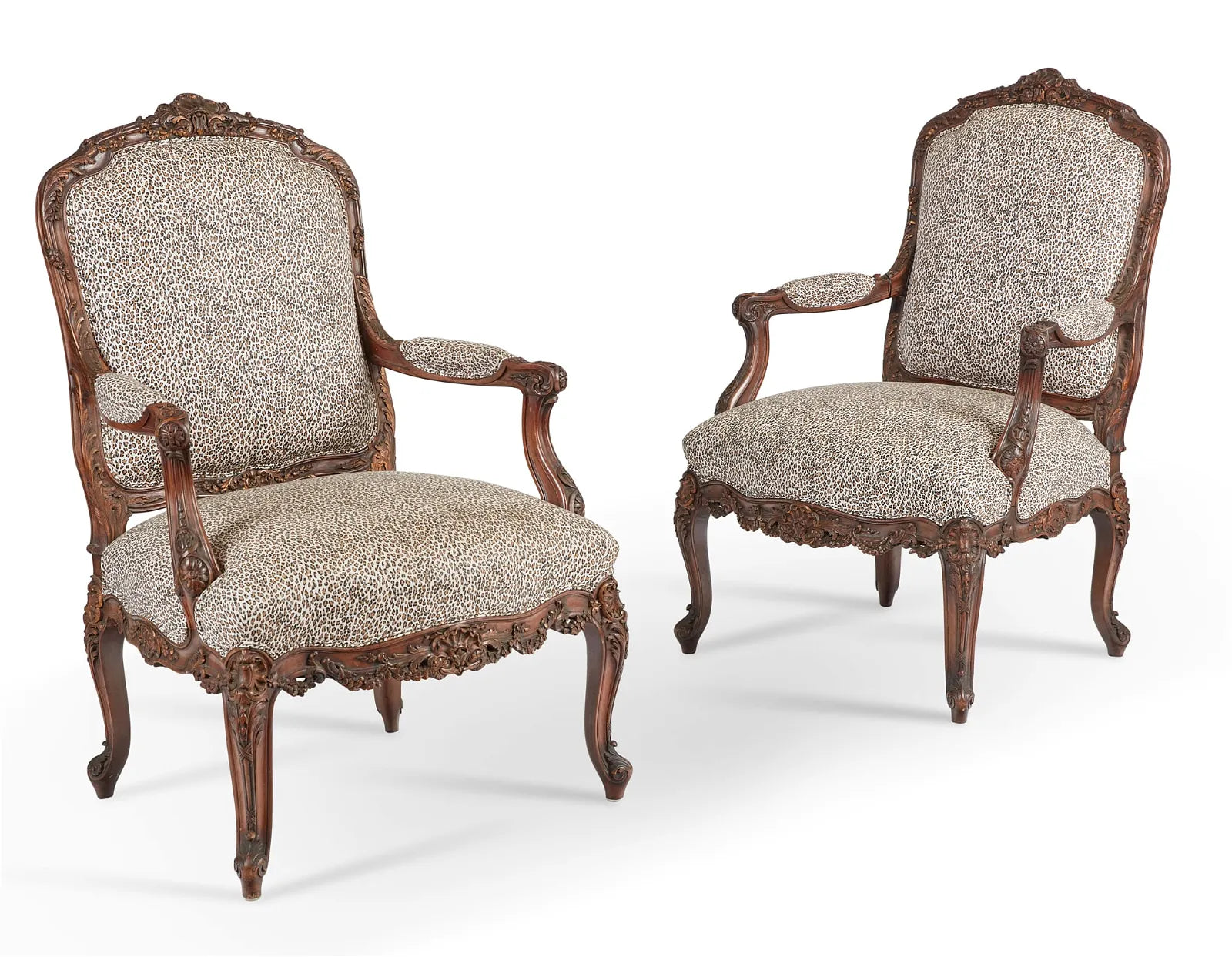 AF2-009:Antique  Pair of Louis XV Style Carved Beechwood Fauteuils Early 19th Century