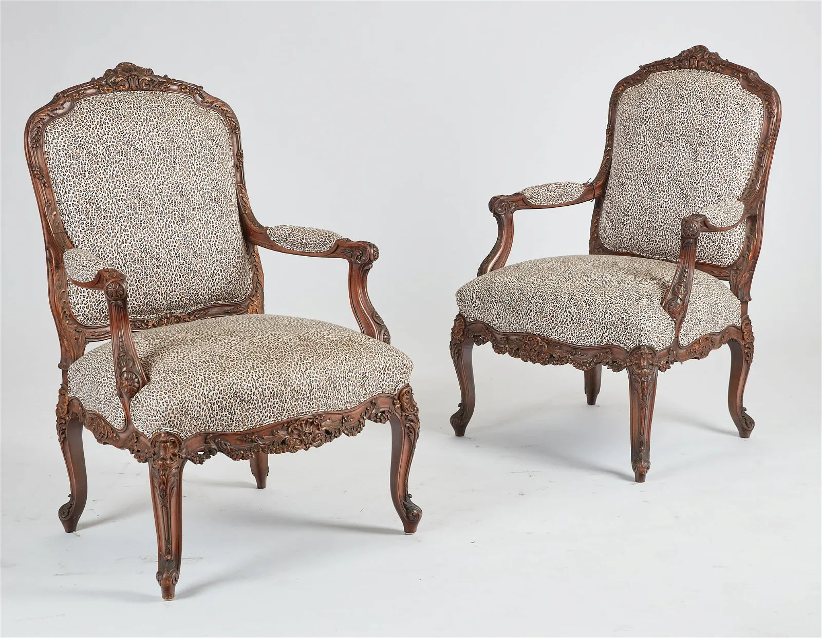 AF2-009:Antique  Pair of Louis XV Style Carved Beechwood Fauteuils Early 19th Century