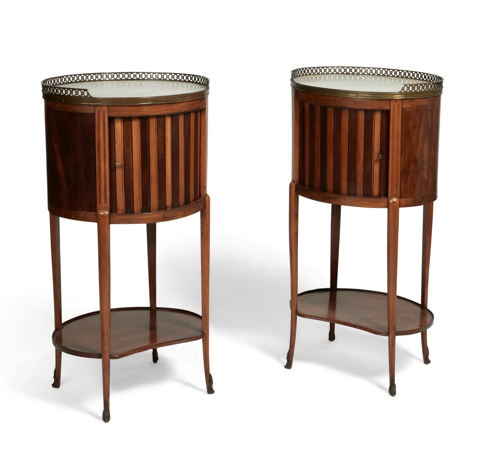 AF1-403: Antique Pair of Late 18th Century Continental Louis XV Style Inlaid Marquetry Fruitwood & Walnut Side Tables