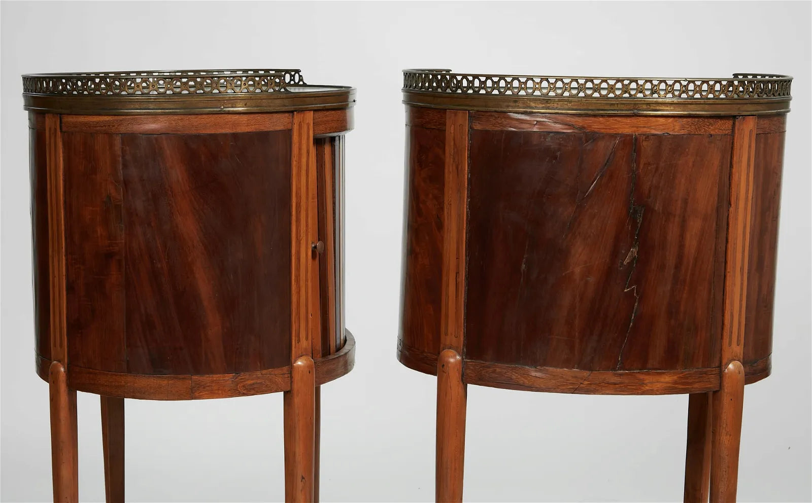 AF1-403: Antique Pair of Late 18th Century Continental Louis XV Style Inlaid Marquetry Fruitwood & Walnut Side Tables