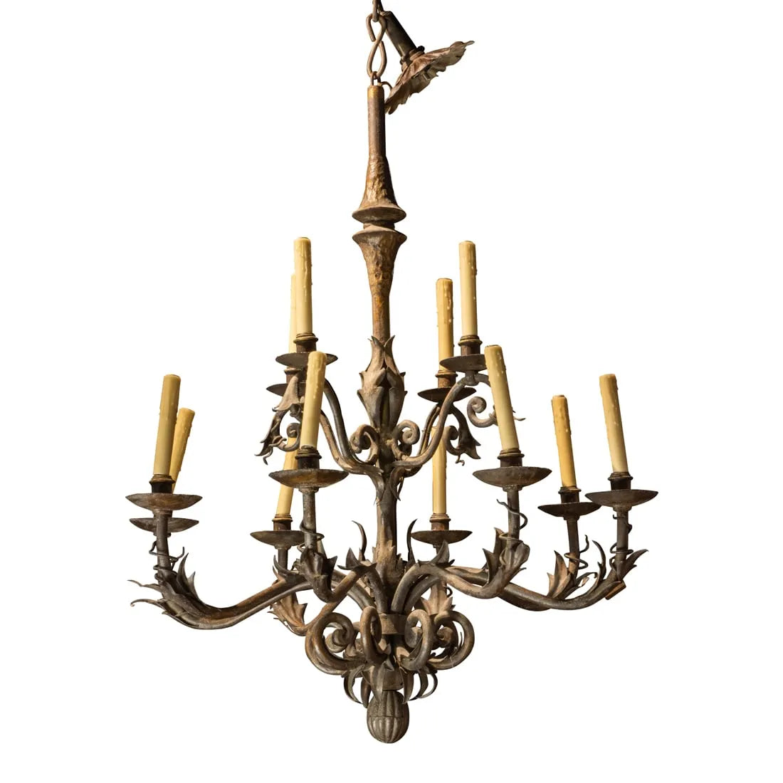 AL1-071: Late 20th Century Spanish Baroque Style Wrought Iron Nine Light Chandelier