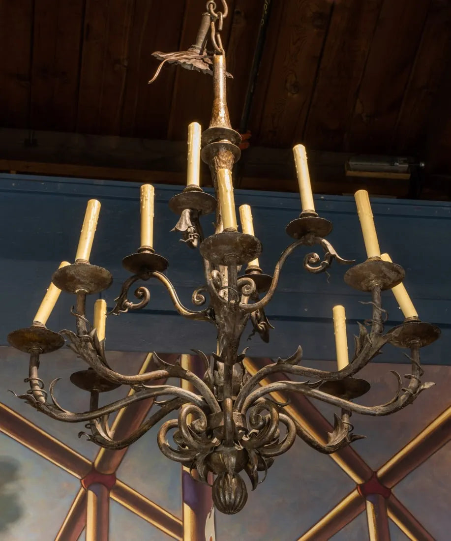 AL1-071: Late 20th Century Spanish Baroque Style Wrought Iron Nine Light Chandelier