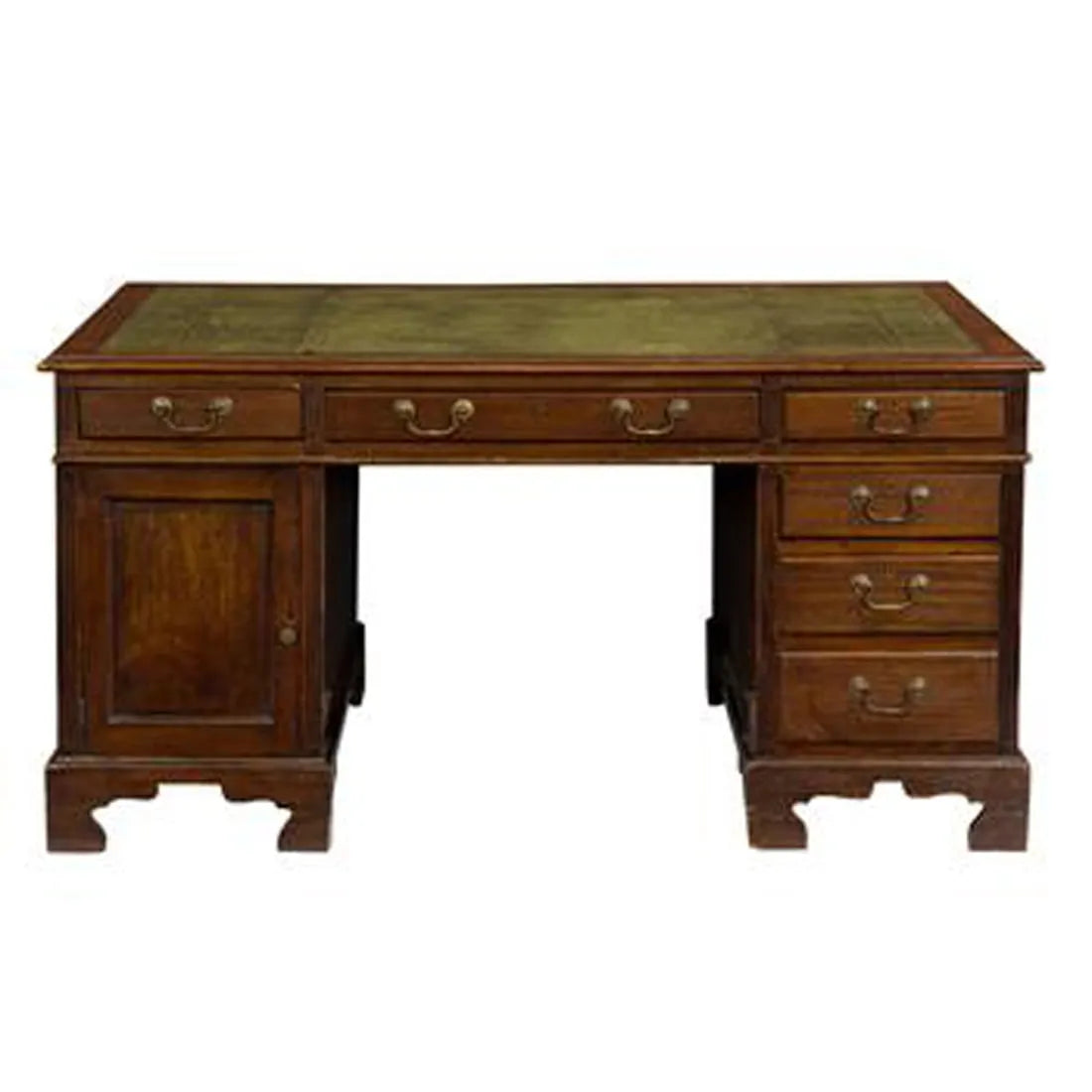 AF5-031: Antique Circa 1850 English Victorian Mahogany Partners Desk w/ Tooled Gilt Leather Top