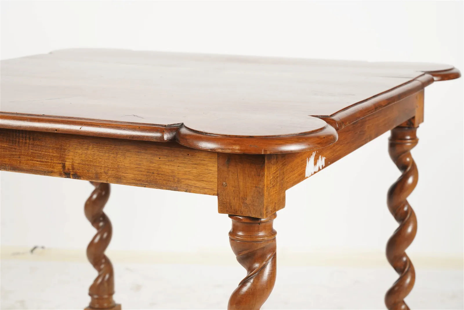 AF1-285: Antique Mid 19th Century French Provincial Fruitwood Side / Center Table w/ Barley Twist Support Legs