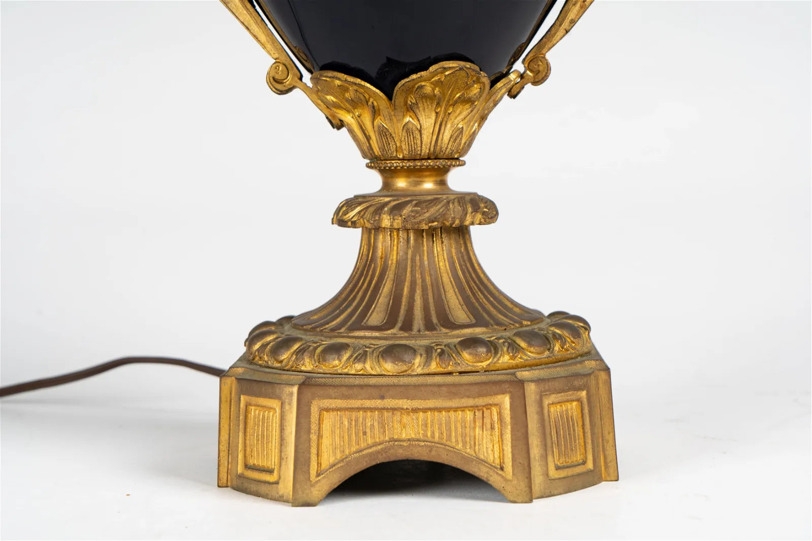 AL2-018: Circa 1920 French Gilt Bronze Mounted Cobalt Blue Porcelain Urn Form Table Lamp