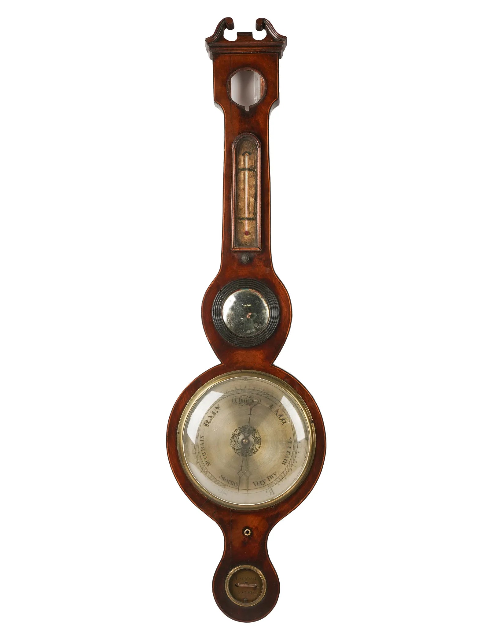 TK5-009: Early 19th Century English Regency Rosewood Wheel Barometer - Signed I. Sordelli