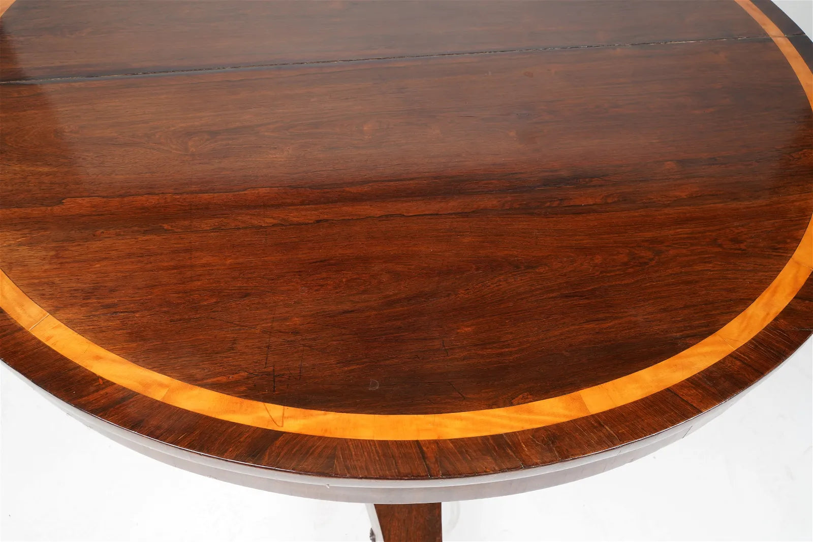 AF1-031: Antique Circa 1800 English Regency Rosewood Tilt Top Dining Table w/ Satinwood Inlay