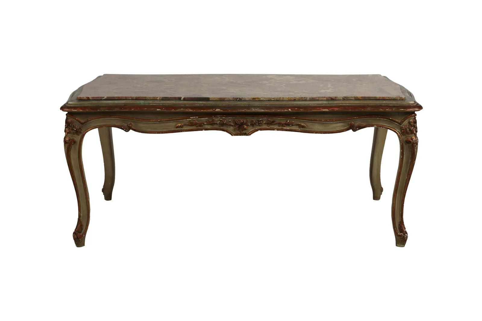 AF1-041: Early 20th Century Rococo Style & Gilt Coffee Table w/ Marble Top