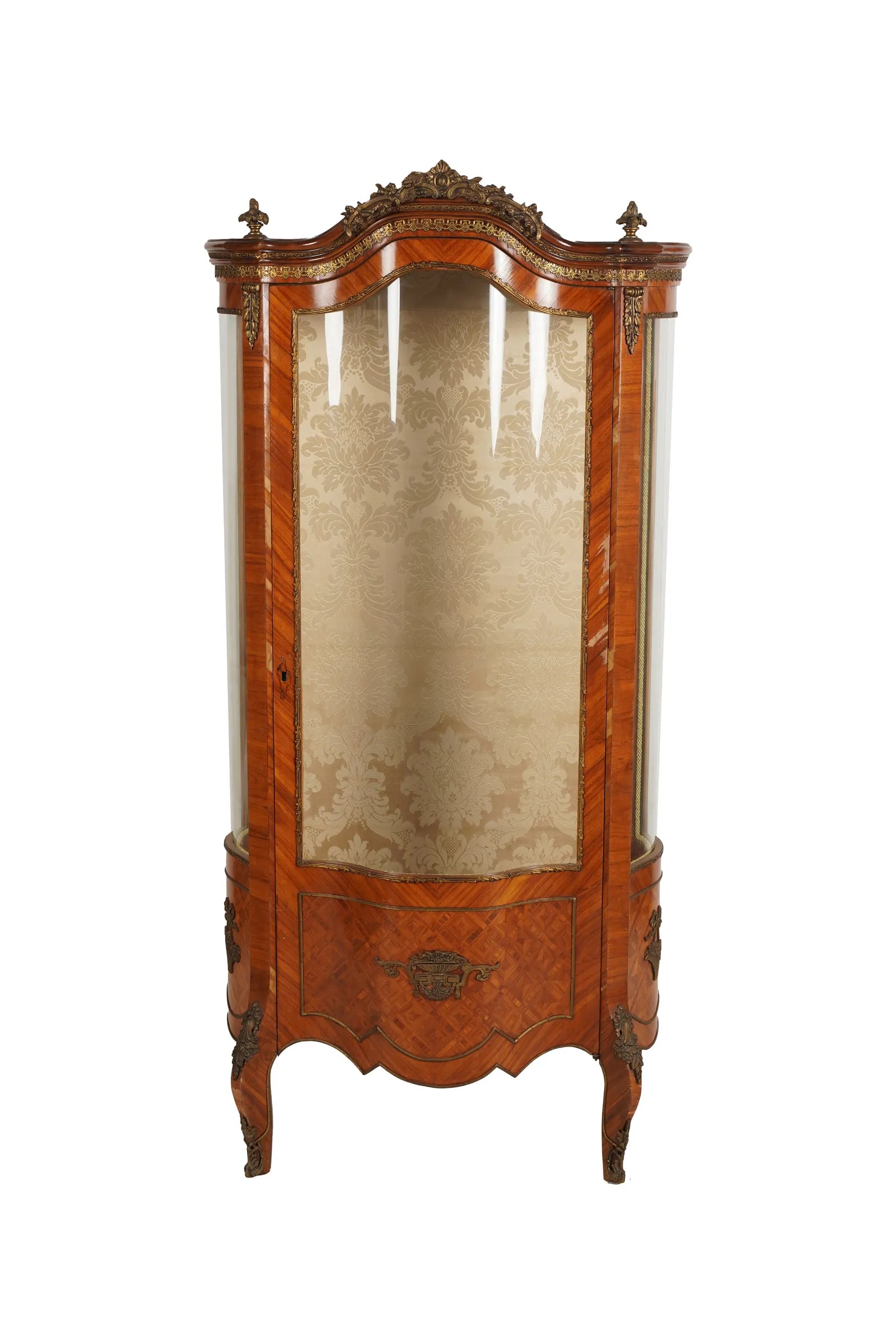 AF3-014: Antique Late 19th Century French Louis XV Style Kingwood Parquetry Vitrine Cabinet