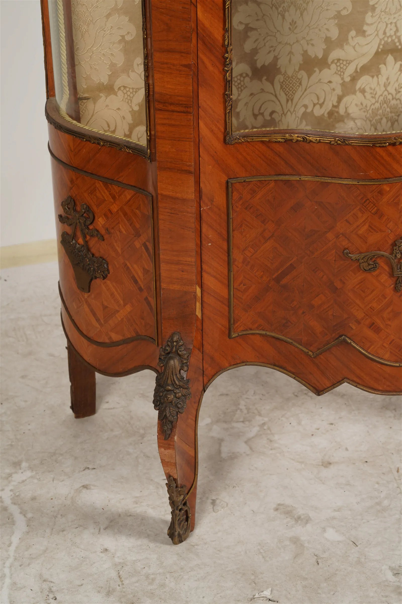 AF3-014: Antique Late 19th Century French Louis XV Style Kingwood Parquetry Vitrine Cabinet