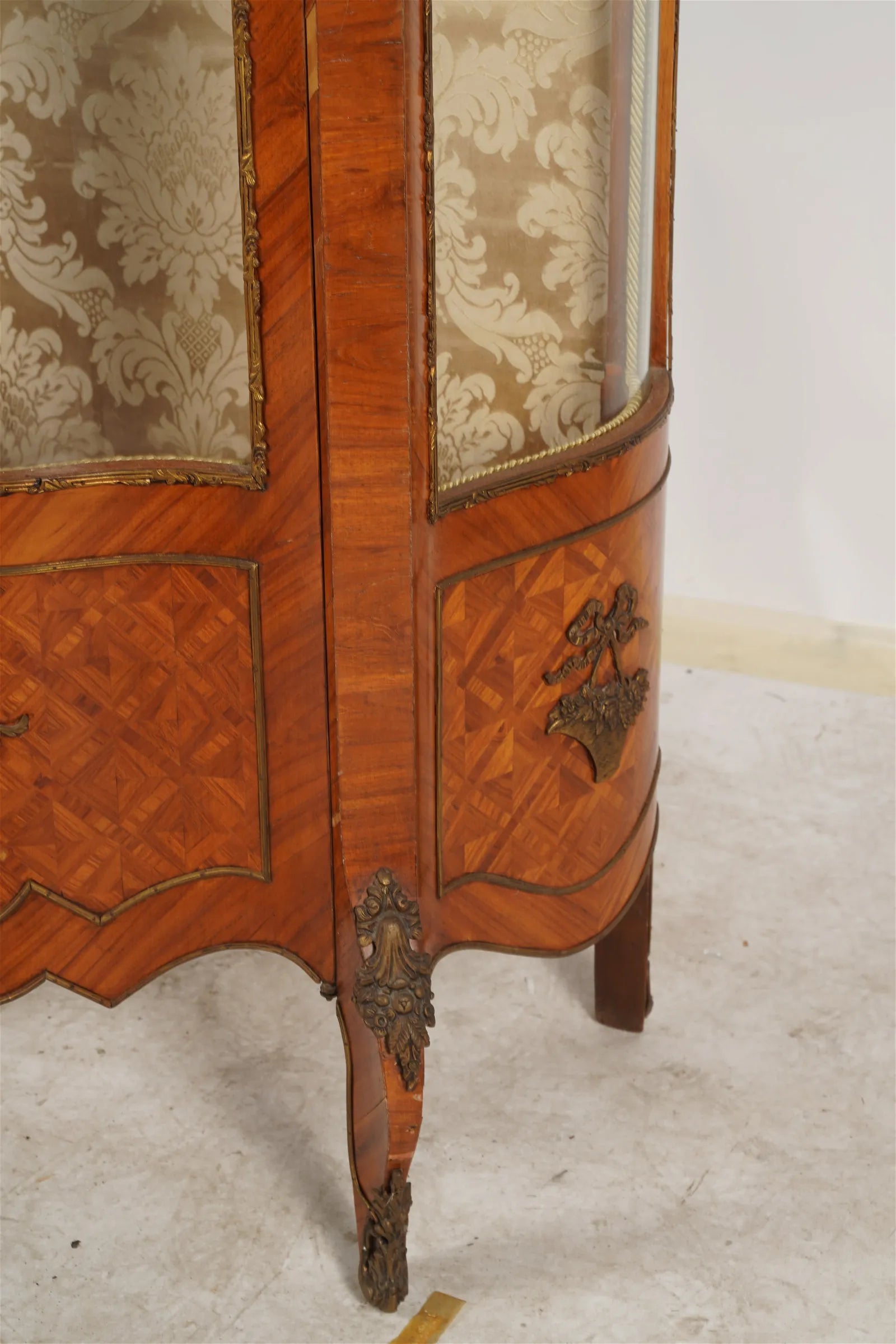 AF3-014: Antique Late 19th Century French Louis XV Style Kingwood Parquetry Vitrine Cabinet