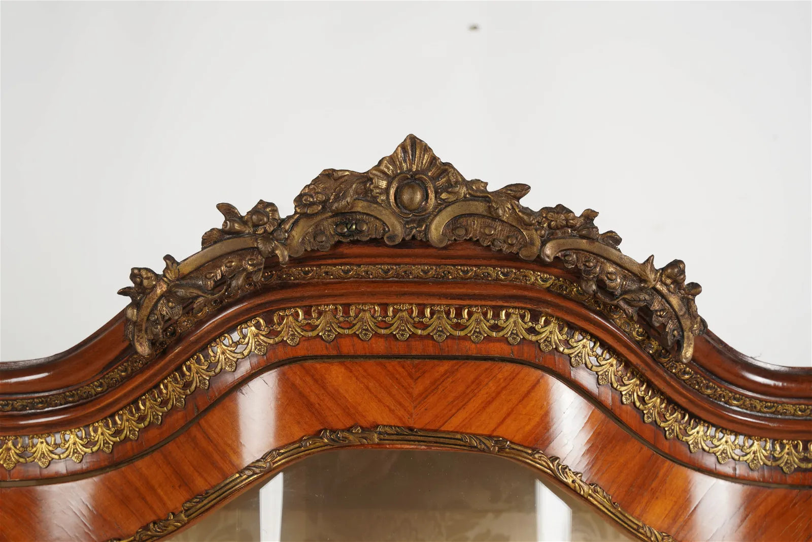 AF3-014: Antique Late 19th Century French Louis XV Style Kingwood Parquetry Vitrine Cabinet