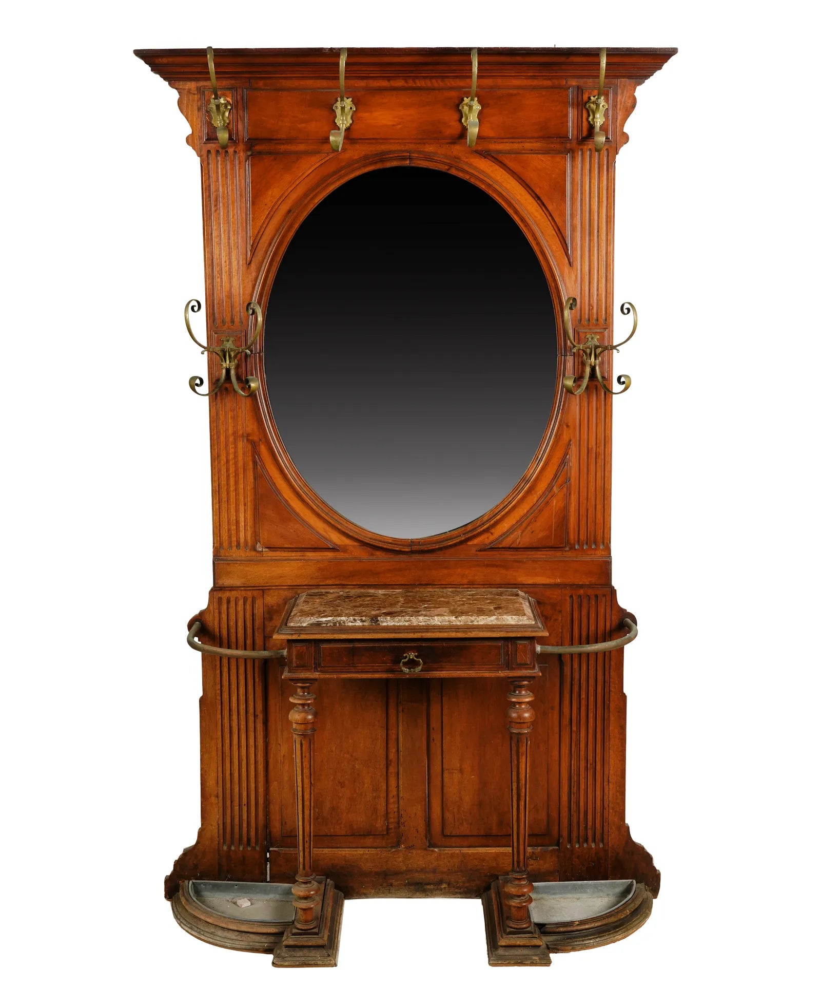 AF9-001: Antique Circa 1870 American Victorian Walnut Entry Hall Tree / Stand