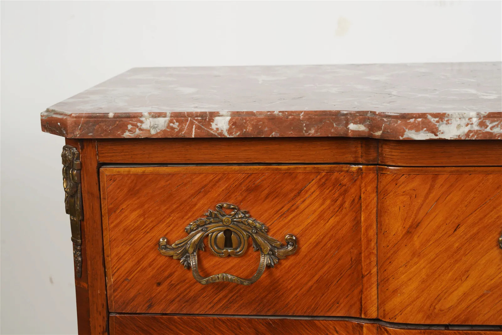 AF4-022: Antique Antique Mid 19th Century French Louis XV Kingwood Marquetry Marble Top Commode