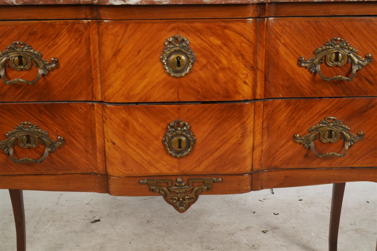 AF4-022: Antique Antique Mid 19th Century French Louis XV Kingwood Marquetry Marble Top Commode