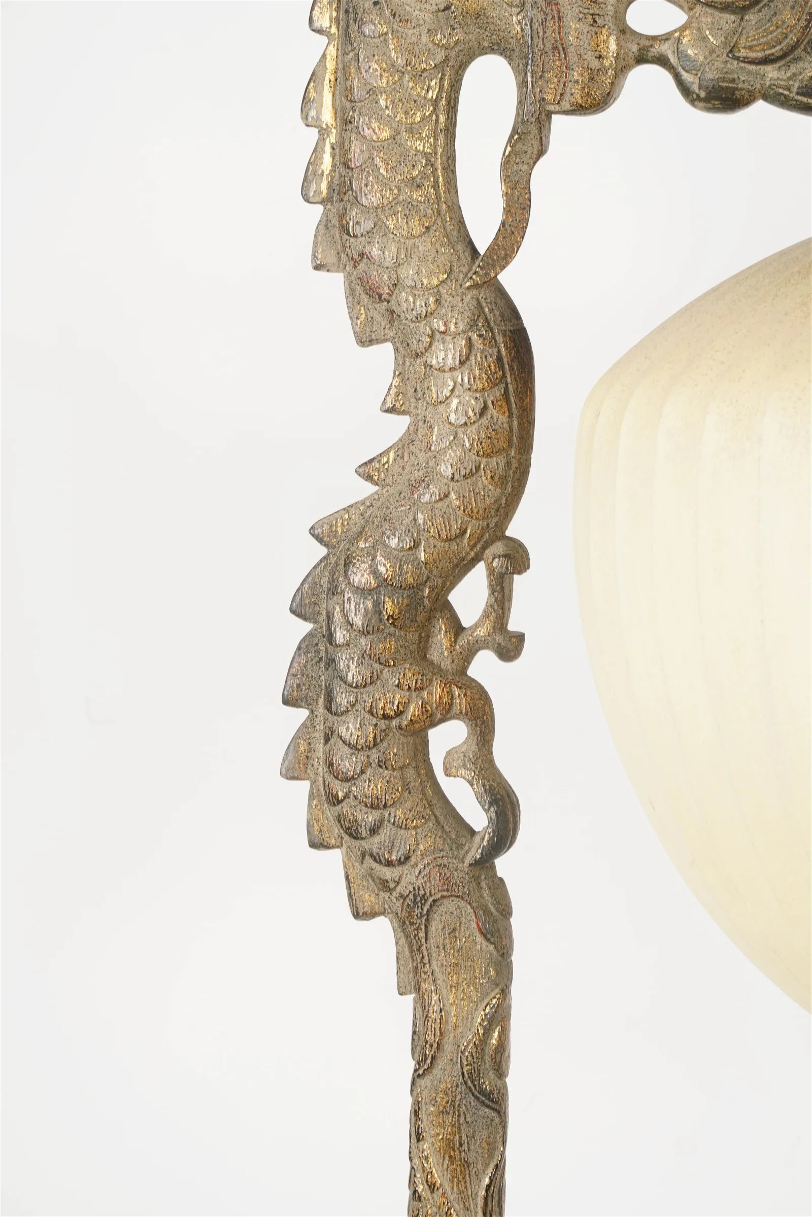 AL2-022: Pair of Early 20th Century Carved Chinese Hardwood Dragon Floor Lamps With Pickled Lime Finish