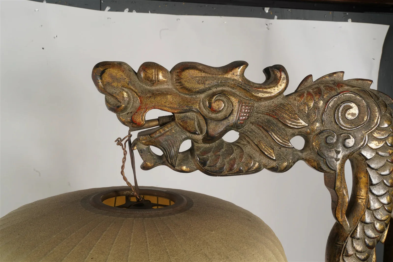 AL2-022: Pair of Early 20th Century Carved Chinese Hardwood Dragon Floor Lamps With Pickled Lime Finish