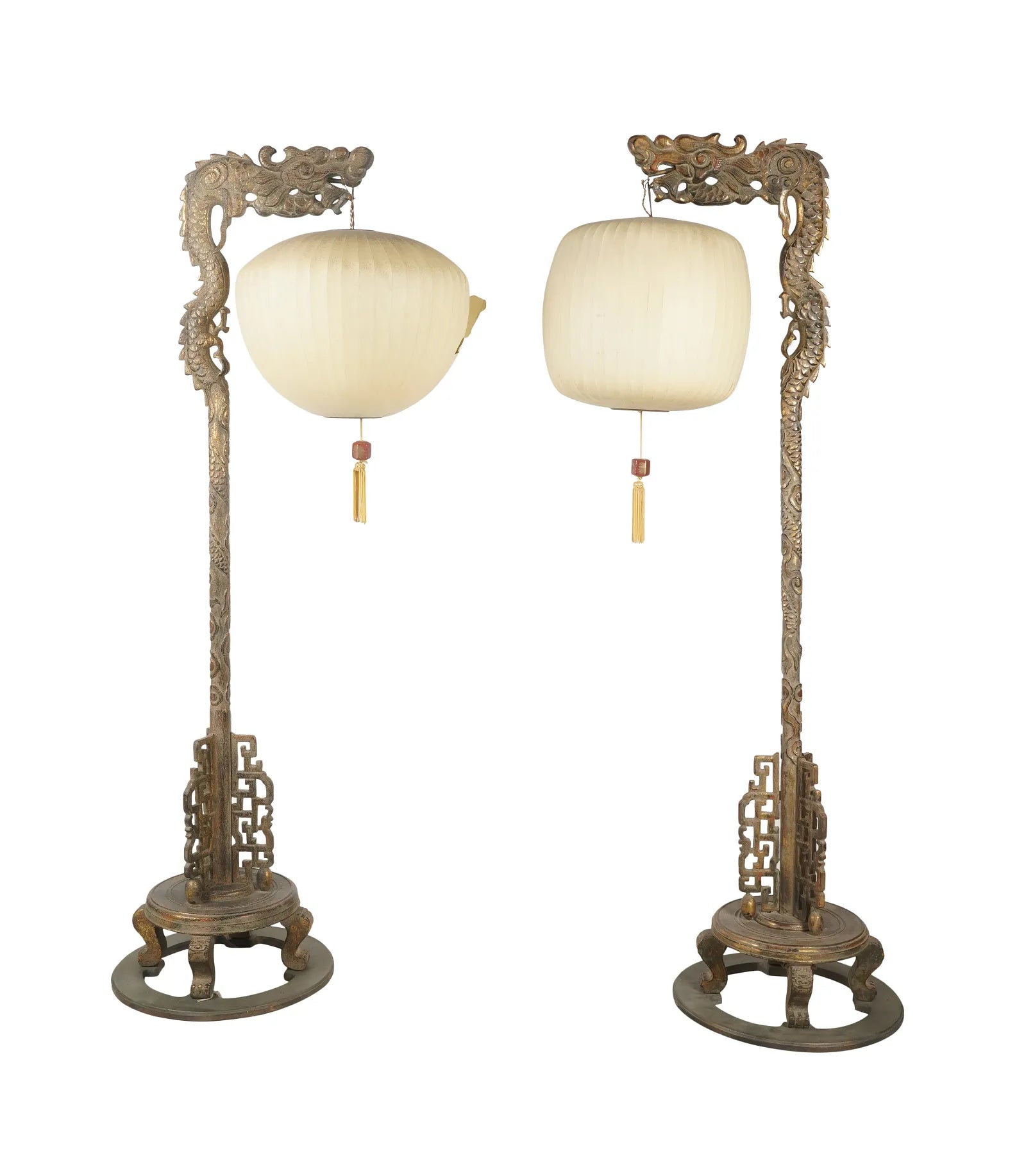 Carved Chinese Hardwood Dragon Floor Lamps