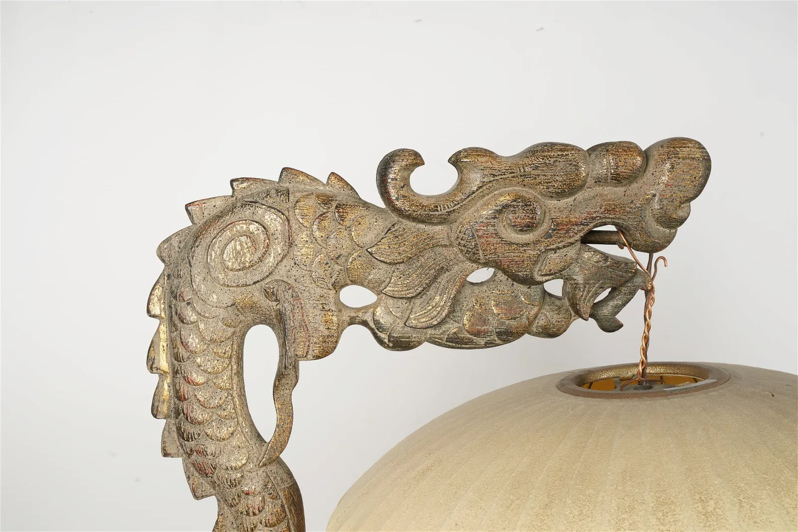 AL2-022: Pair of Early 20th Century Carved Chinese Hardwood Dragon Floor Lamps With Pickled Lime Finish