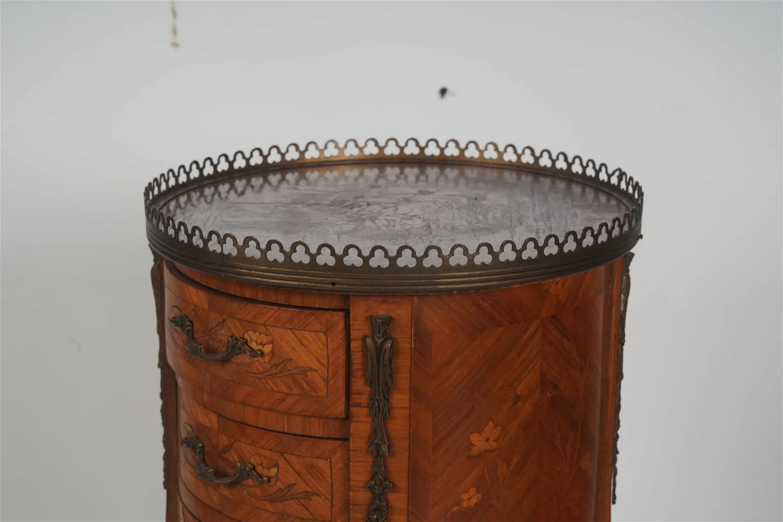 AF1-410: Antique Late 19th Century French Louis XV Kingwood Marquetry and Parquetry Three Drawer Petit Side Table