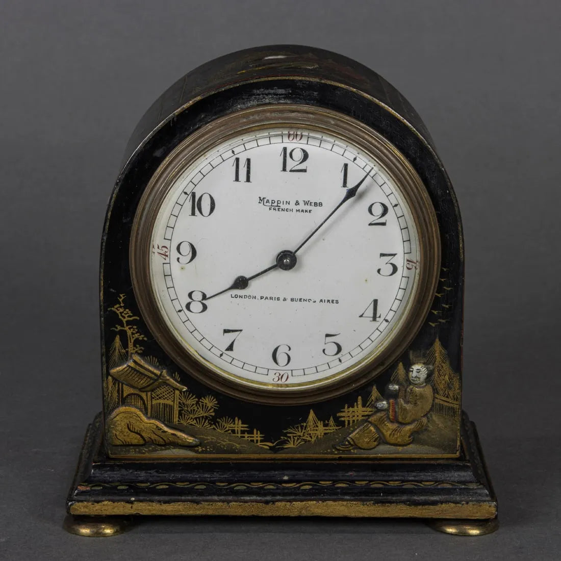 TK2-022: French Chinoiserie Decorated Mantle Clock, Retailed by Mappin & Webb