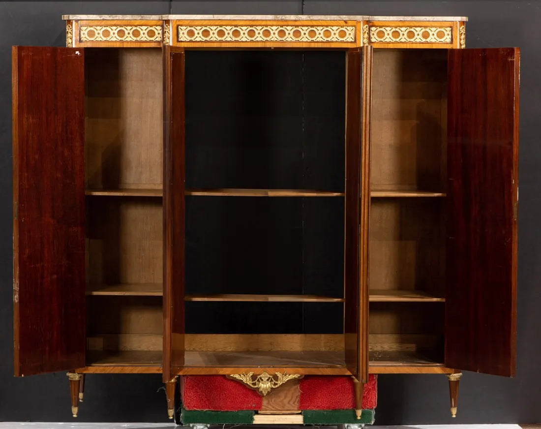 AF3-003: Antique Late 19th Century Fine Louis XV Gilt Bronze King and Tulip Wood Marquetry Bibliotheque