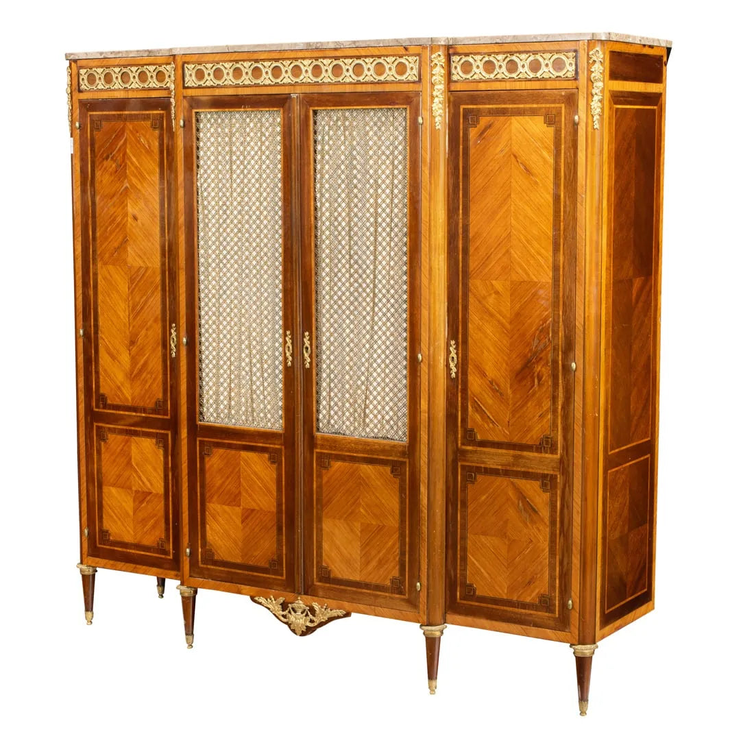 AF3-003: Antique Late 19th Century Fine Louis XV Gilt Bronze King and Tulip Wood Marquetry Bibliotheque