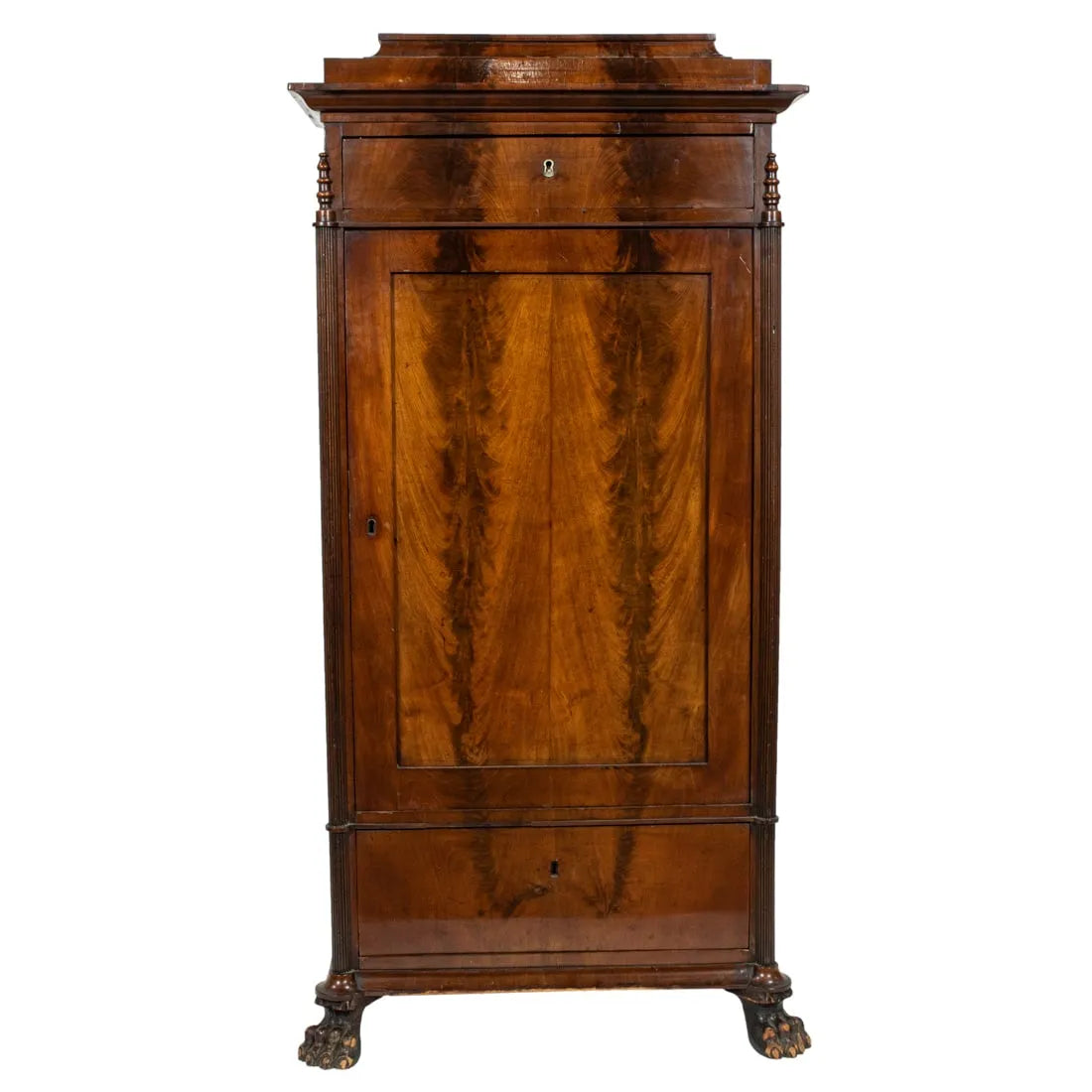 AF3-054: Antique Circa 1830 English William IV Mahogany Single Door Armoire