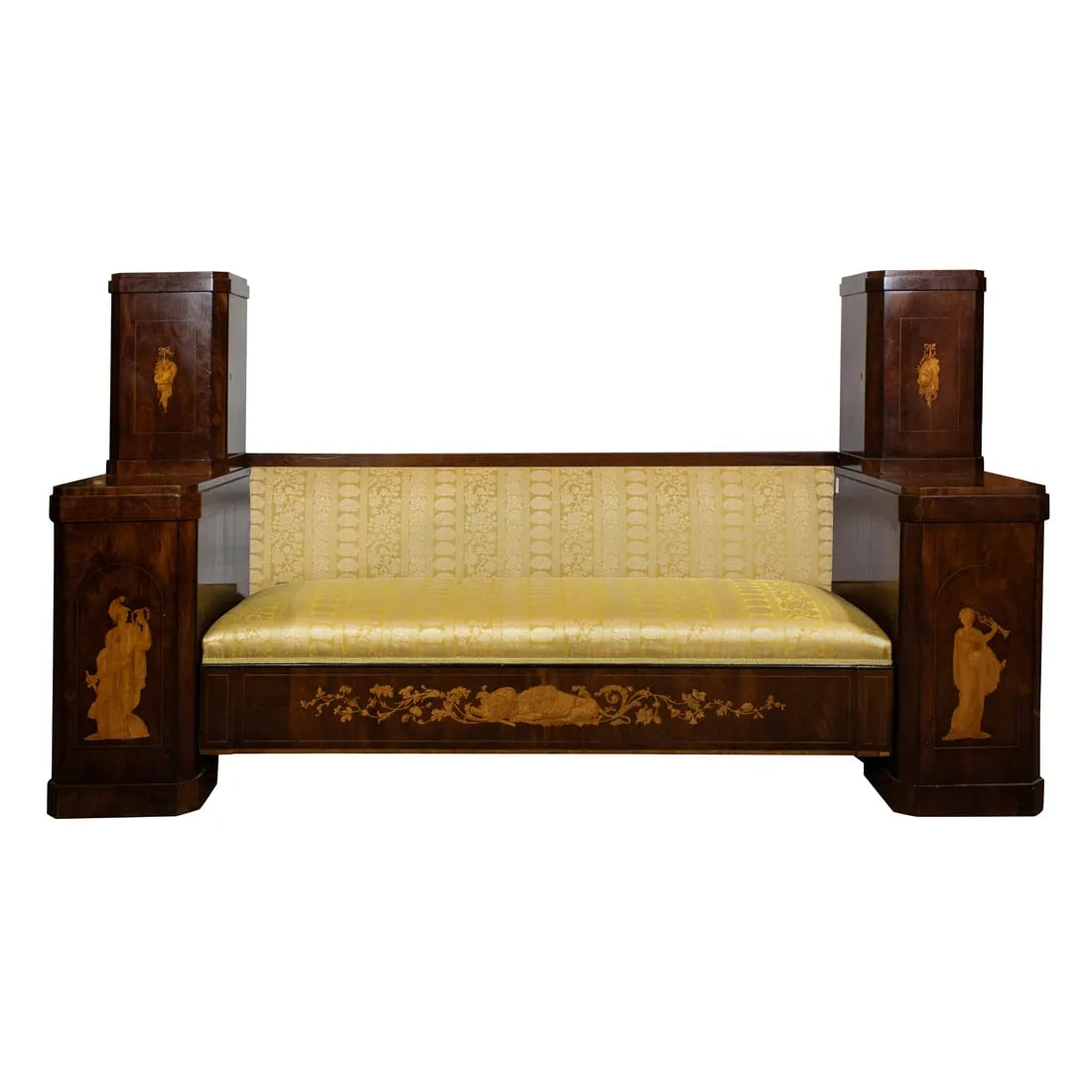 AF2-276: Antique Circa 1820 German Biedermeier Marquetry & Pen Decorated Salon Bench / Sofa