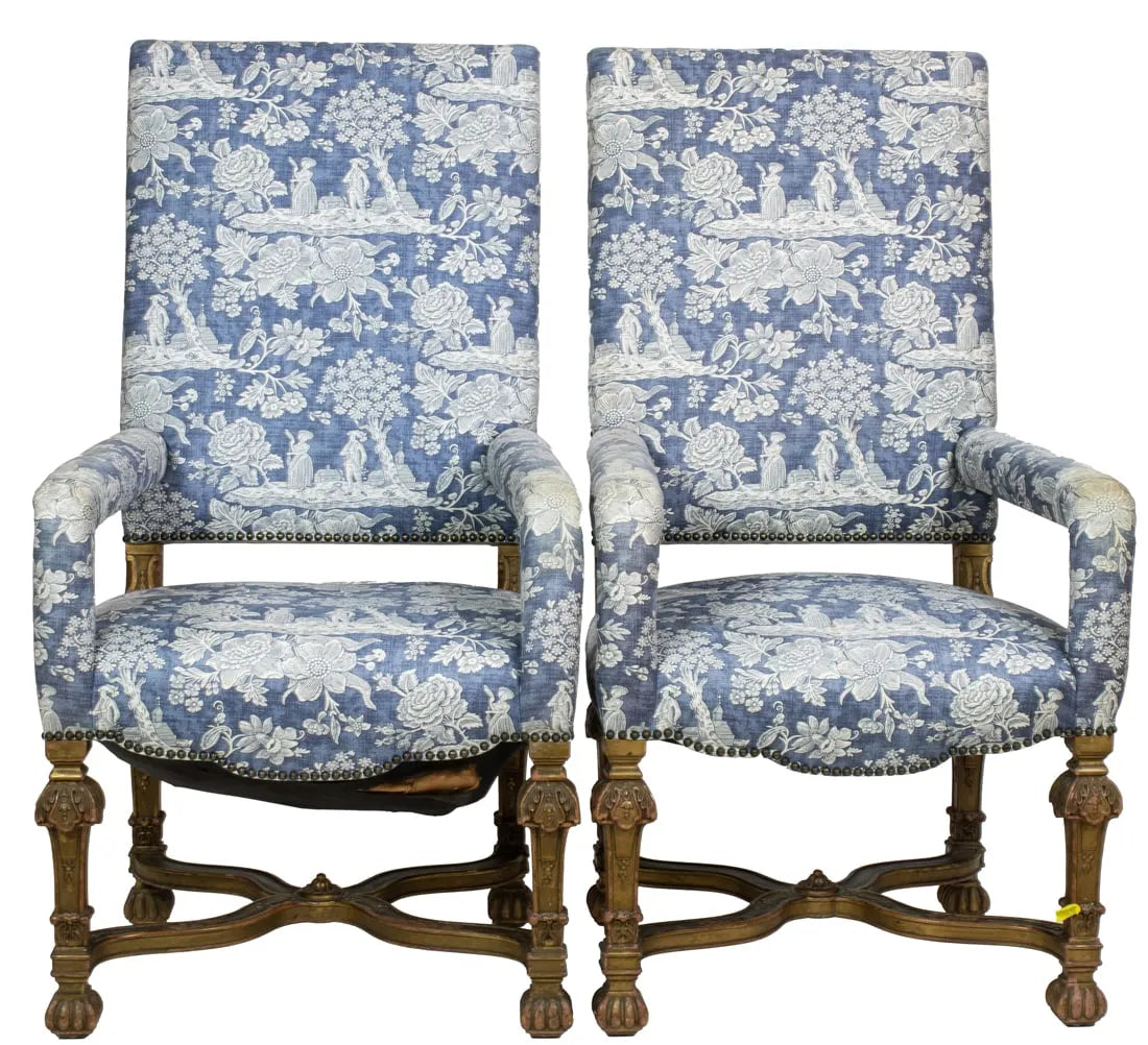 AF2-258: Antique Early 19th Century French Louis XIV Walnut Hall / Throne Chairs