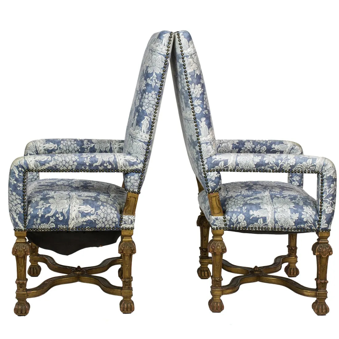 AF2-258: Antique Early 19th Century French Louis XIV Walnut Hall / Throne Chairs