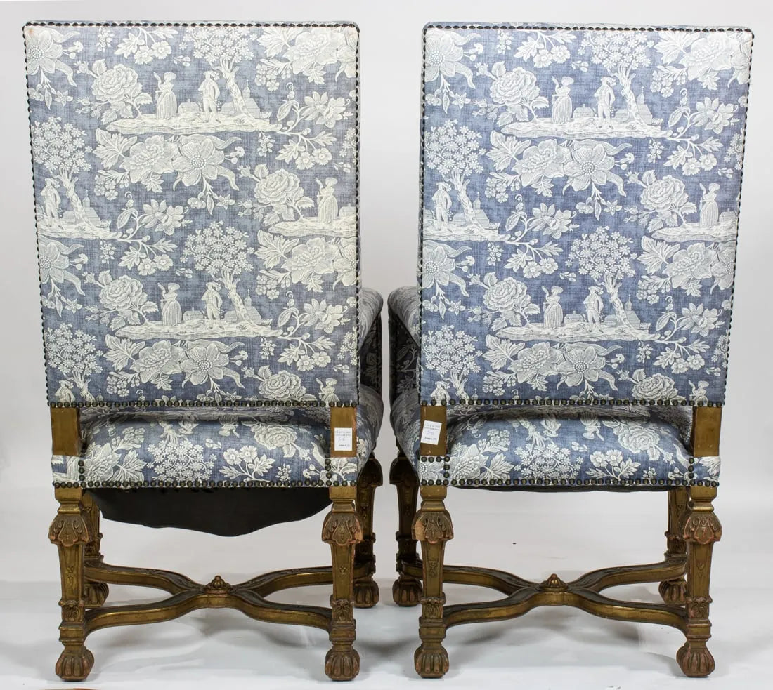 AF2-258: Antique Early 19th Century French Louis XIV Walnut Hall / Throne Chairs