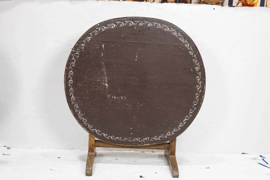 AF1-286: Antique Early 19th Century French Vigneron Wine Table W/ Gilt Tooled Leather Flip Top