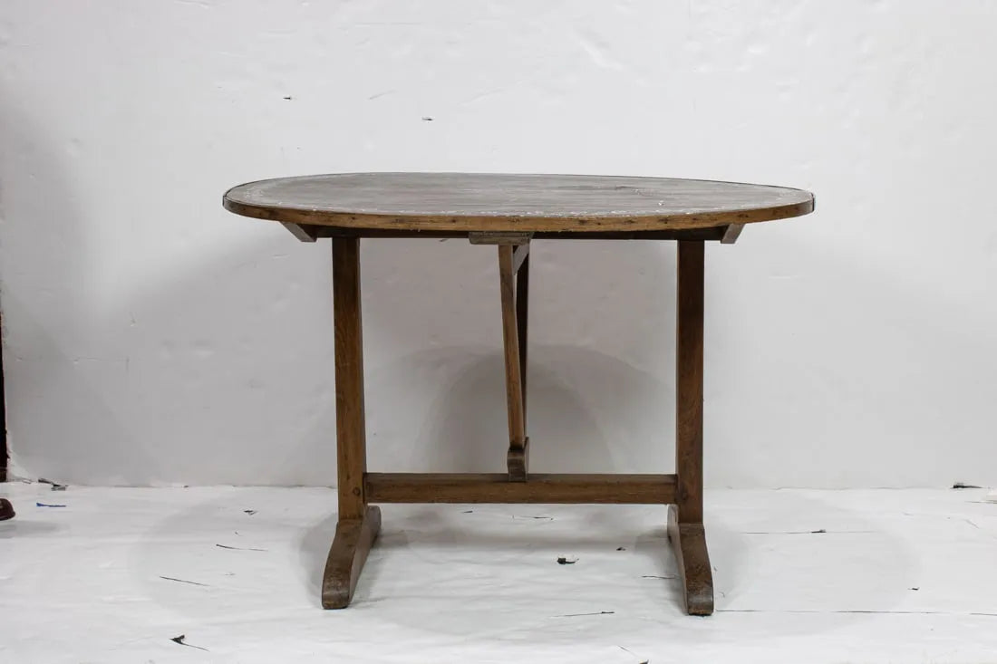 AF1-286: Antique Early 19th Century French Vigneron Wine Table W/ Gilt Tooled Leather Flip Top