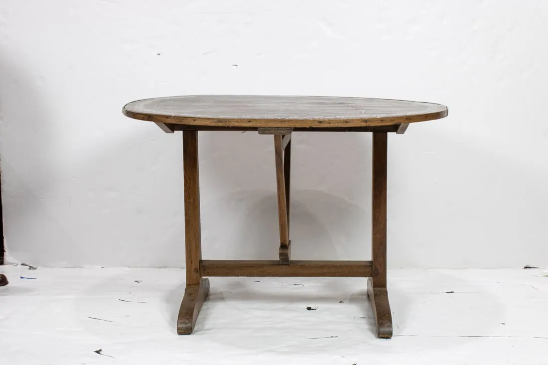 AF1-286: Antique Early 19th Century French Vigneron Wine Table W/ Gilt Tooled Leather Flip Top