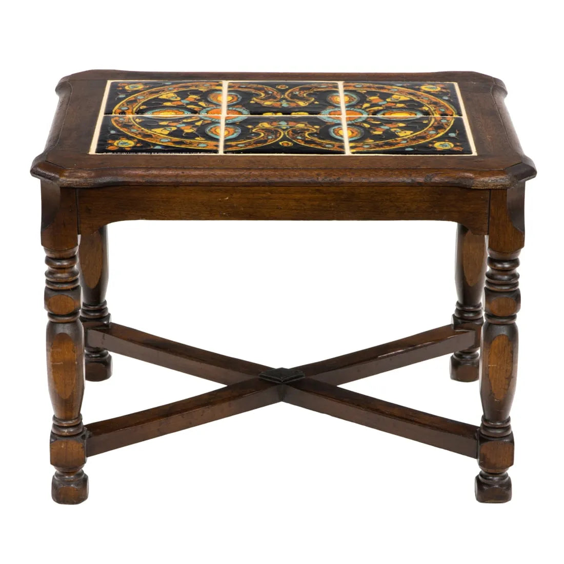 AF1-287: Antique Early 20th Century Mahogany Spanish Colonial Revival Tile Top Low Table W/ Taylor Tiles