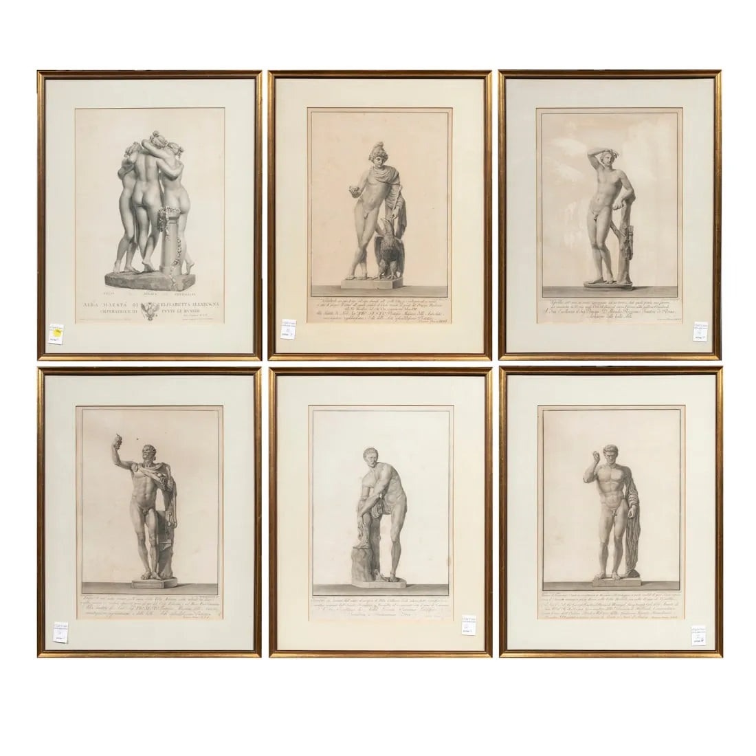 AW7-032: Set of 6 Framed 18th Century Etchings of Roman Gods, Francesco Piranesi