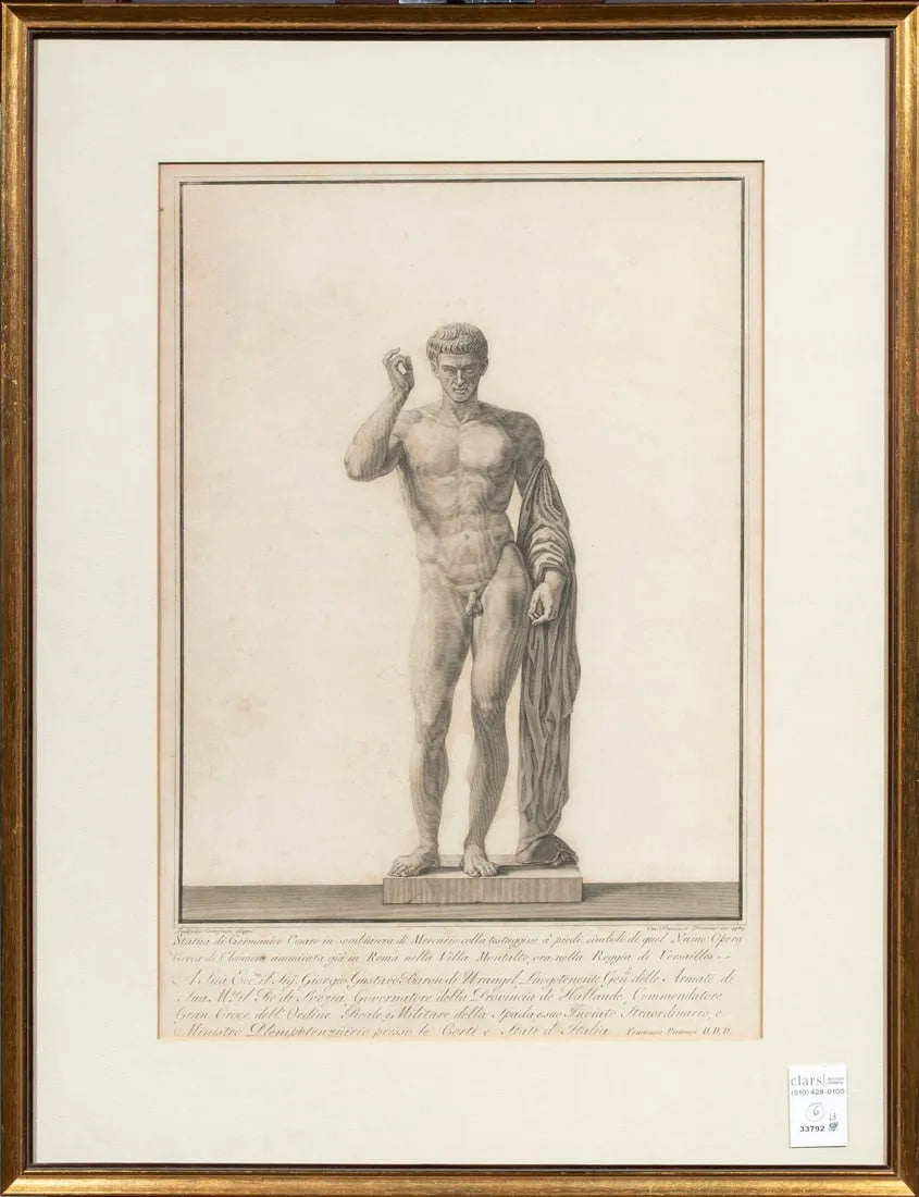 AW7-032: Set of 6 Framed 18th Century Etchings of Roman Gods, Francesco Piranesi