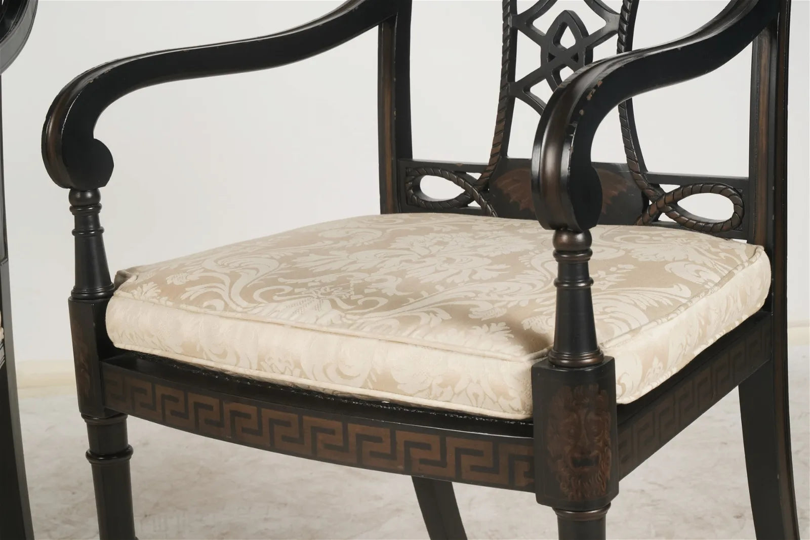 AF2-047: Antique Late 20th Century English Regency Style Neoclassical Paint Decorated Arm Chair