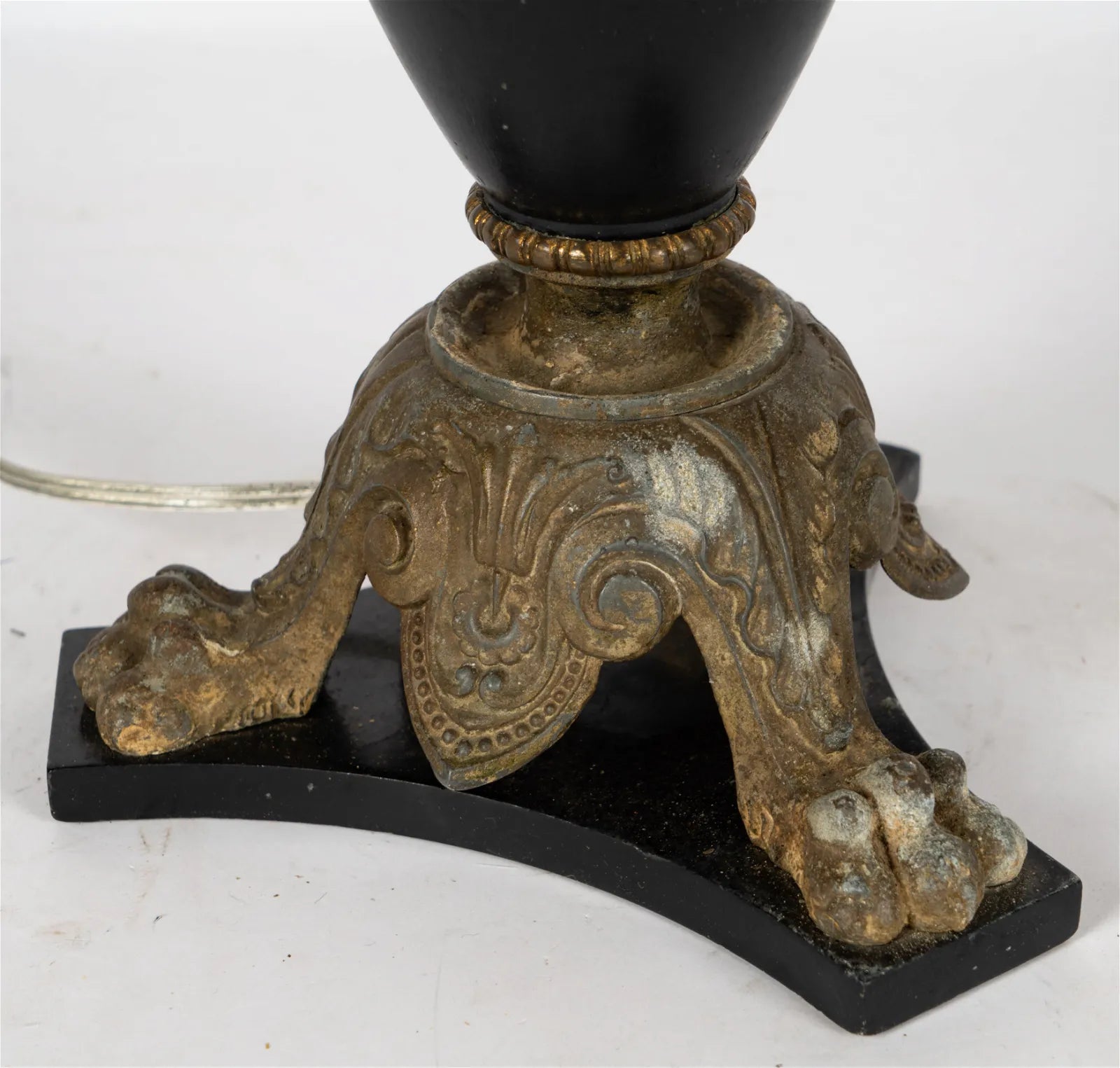 AL2-024: Mid 19th Century French Empire Style Urn Form Converted Kerosene Lamp With Newer Hand Painted Gilt Shade
