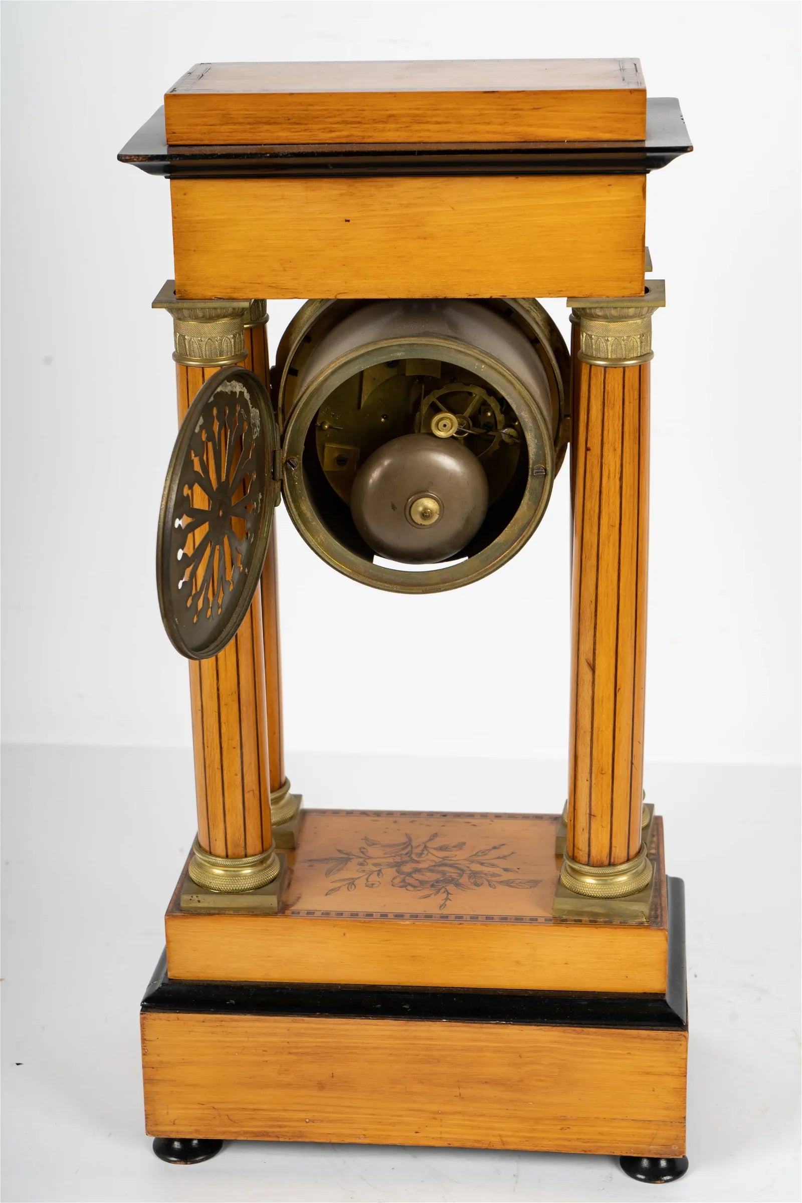 TK2-025: Early 19th Century Biedermeier Gilt Metal Mounted Portico Clock