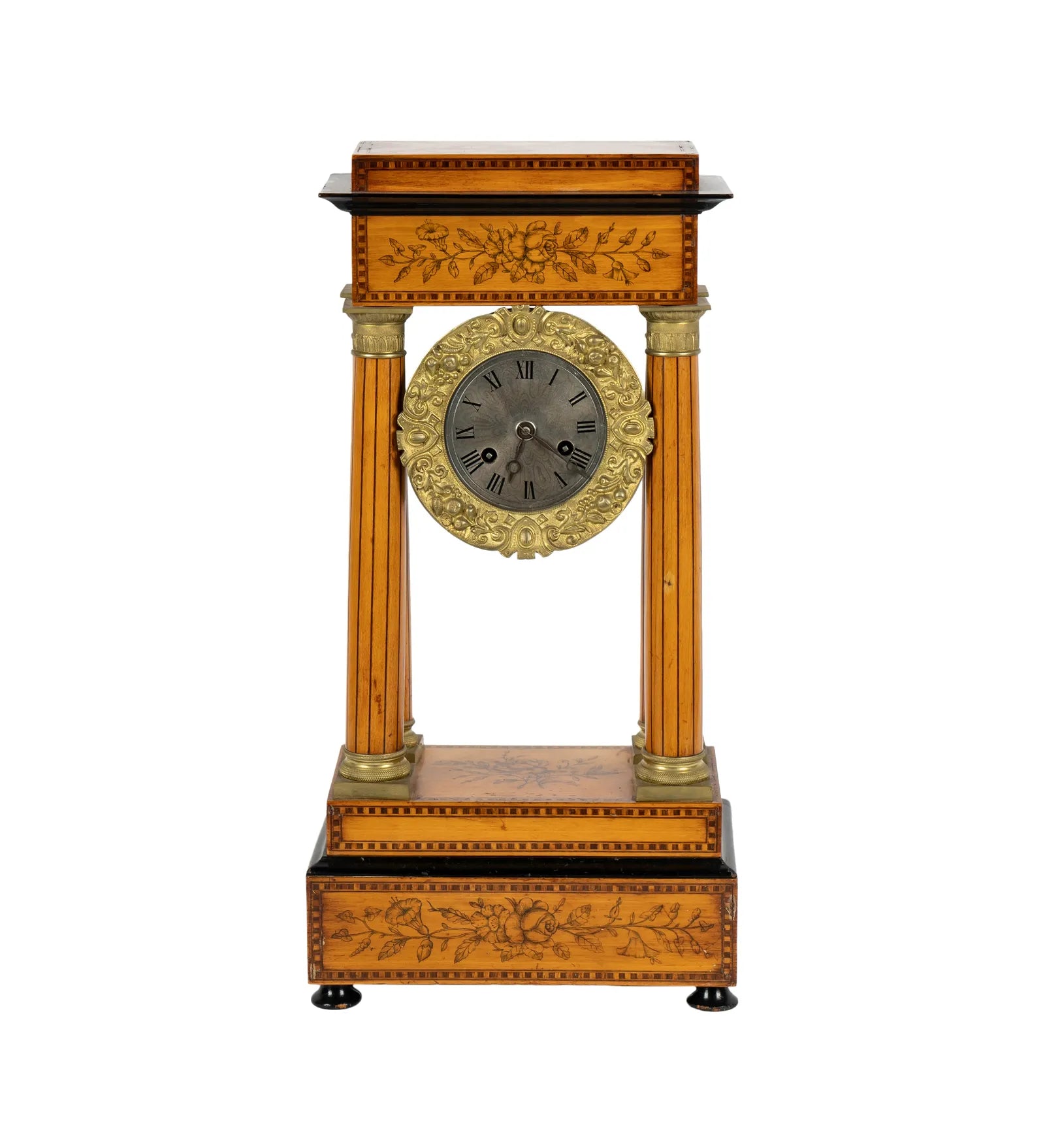 TK2-025: Early 19th Century Biedermeier Gilt Metal Mounted Portico Clock