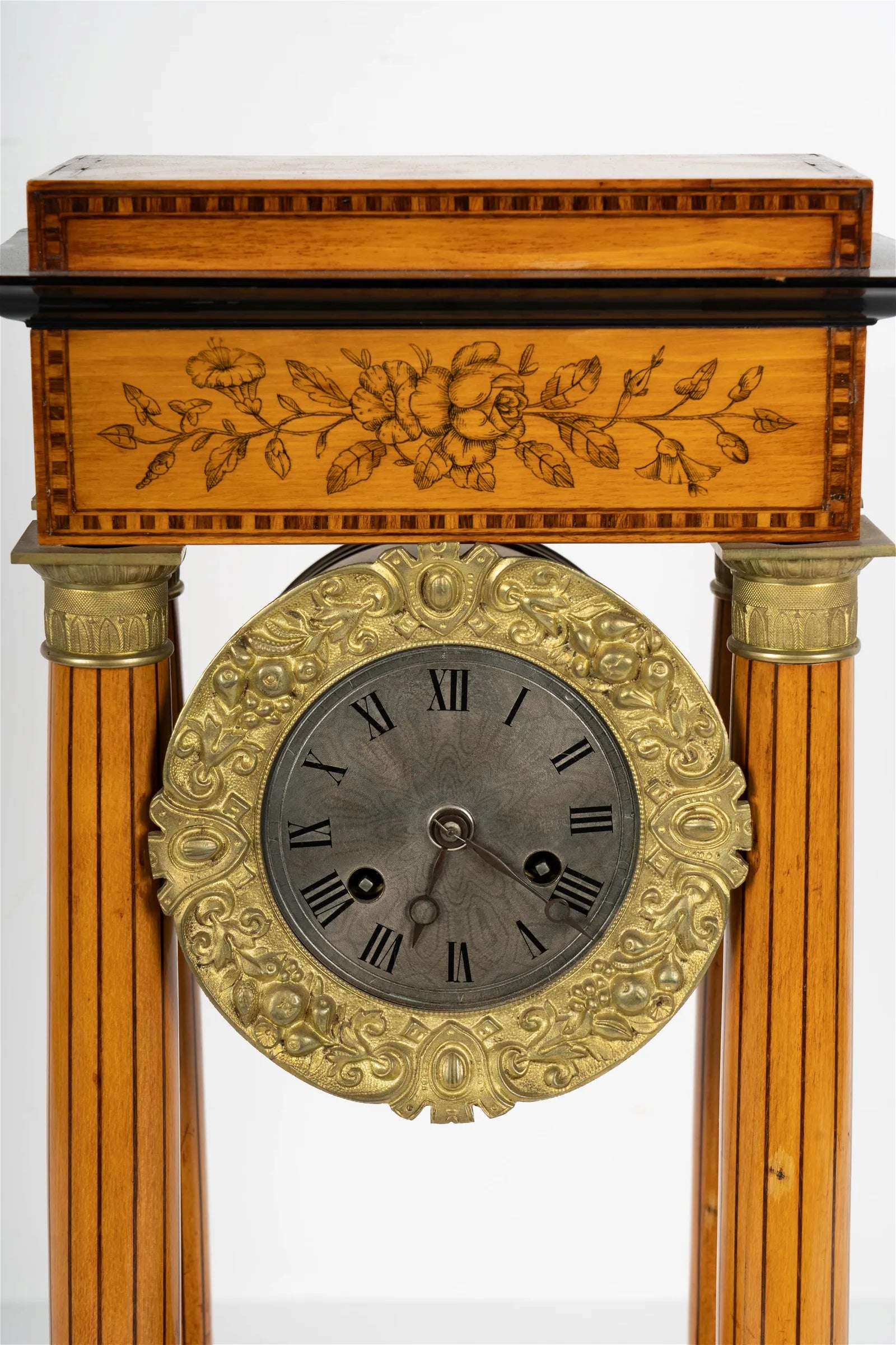 TK2-025: Early 19th Century Biedermeier Gilt Metal Mounted Portico Clock