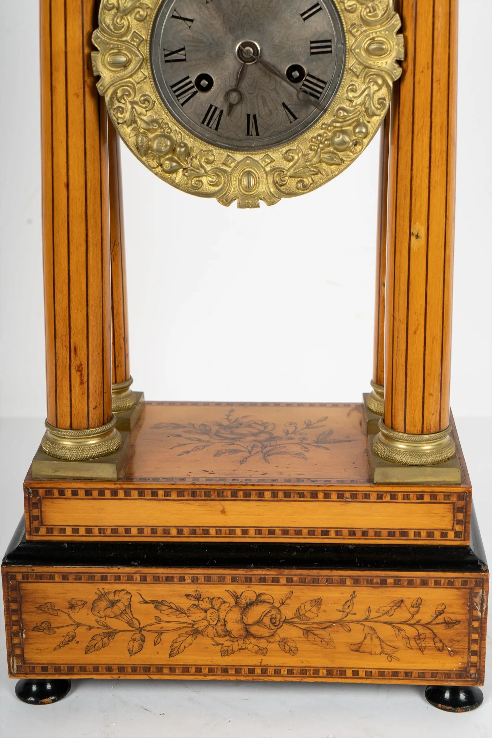 TK2-025: Early 19th Century Biedermeier Gilt Metal Mounted Portico Clock