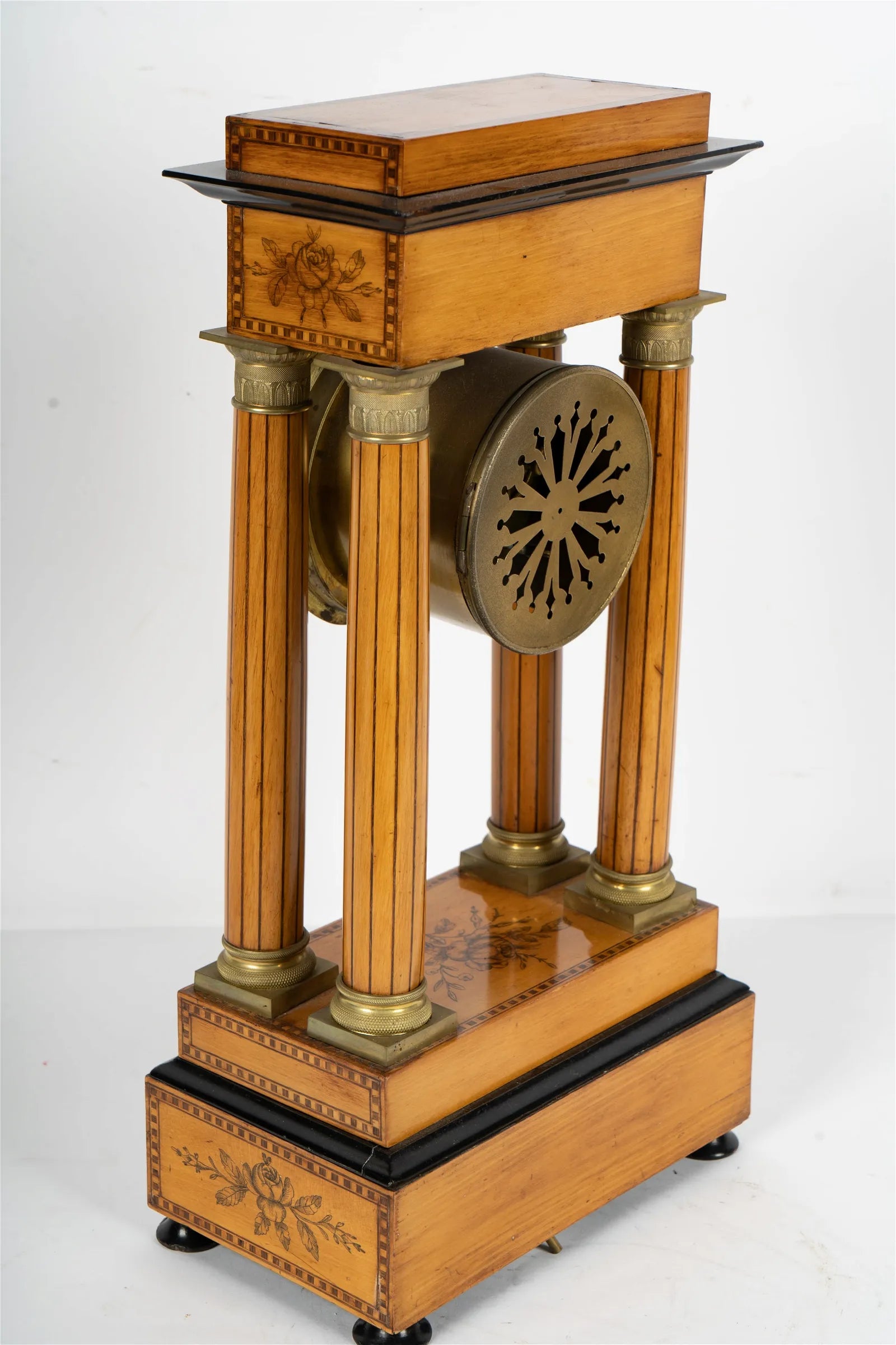 TK2-025: Early 19th Century Biedermeier Gilt Metal Mounted Portico Clock