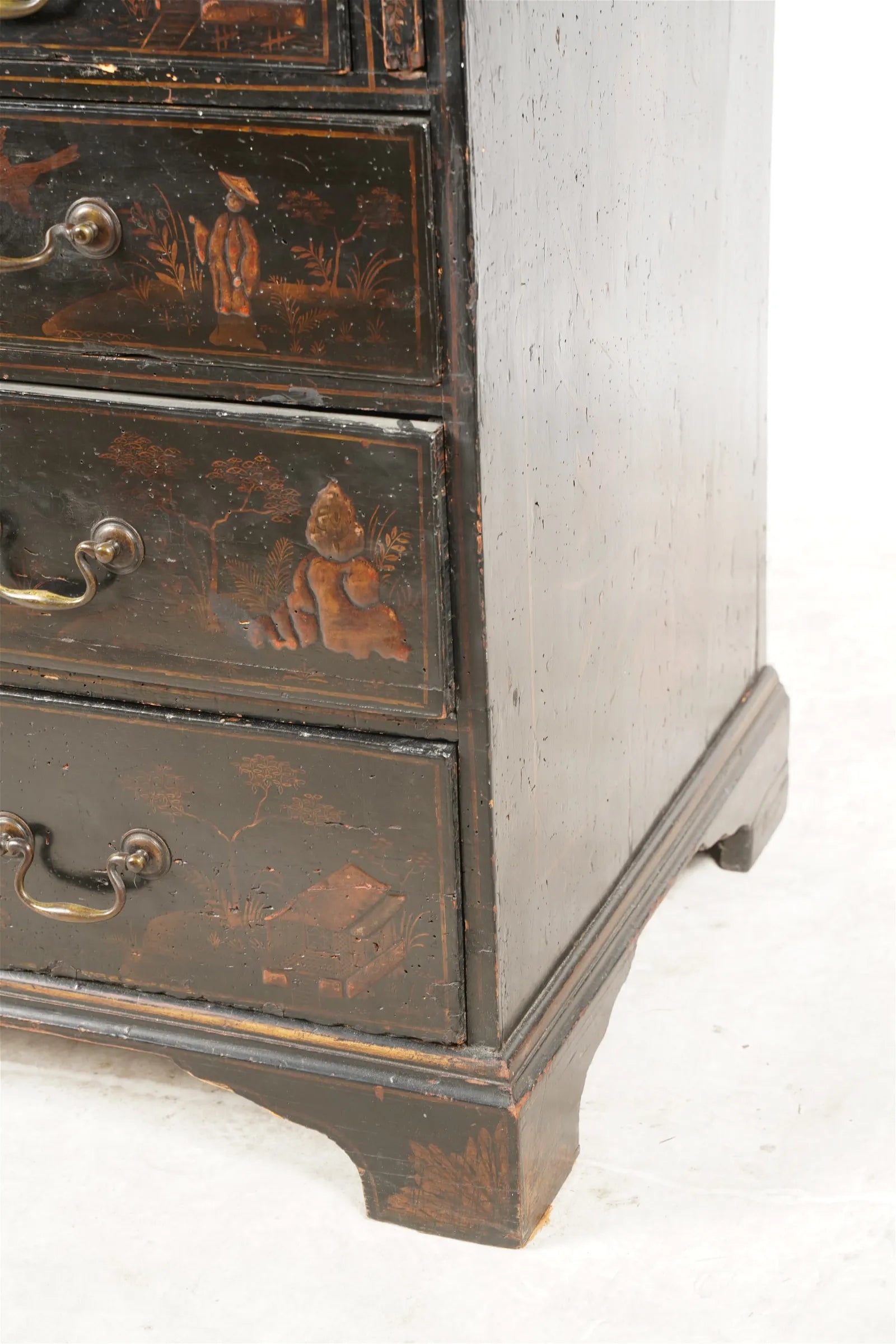 AF5-001: Antique Late 18th Century American Chinoiserie Black and Gilt Japanned Bureau Secretary Bookcase