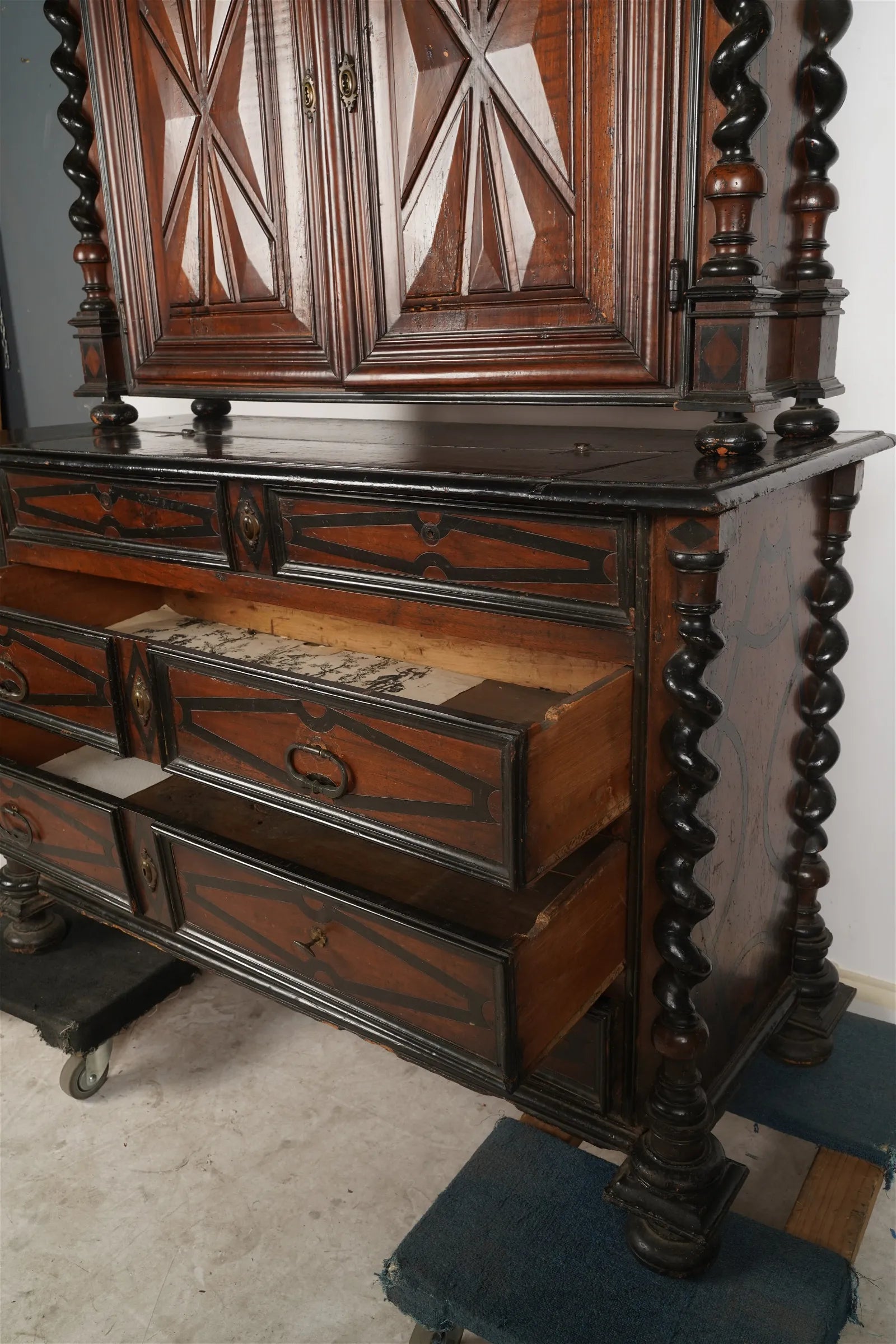 AF3-009: Antique 17th Century French  Louis XIII Walnut Buffet a Deux Corps